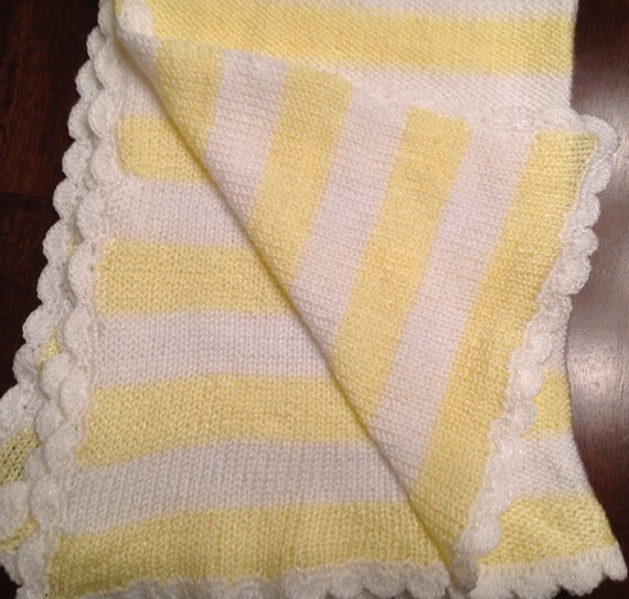 Items similar to Machine knitted and hand crocheted baby blanket on Etsy