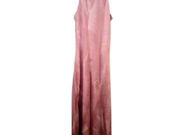 Vintage Simply Silk 100% Silk Pink Floral Leaf Burnout Long Scoop Neck Dress