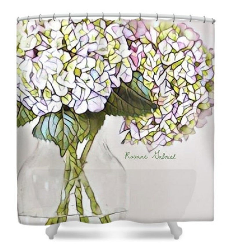 White Floral Shower Curtainelegant Bath Decorfloral Bath Etsy