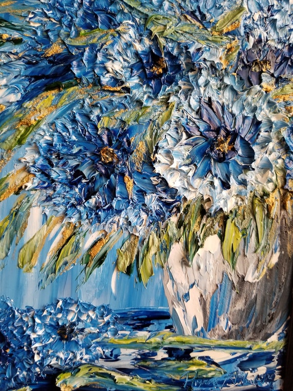 Original Angel Flowers Palette Knife Oil Painting By THROUGH THE SKY