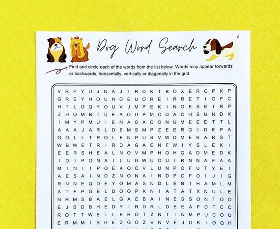 dog printable word search animal word puzzle party game etsy