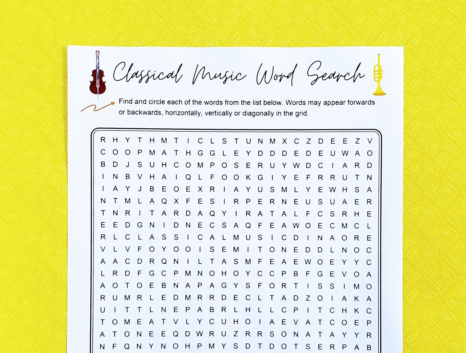 classical music printable word search word puzzle party game etsy