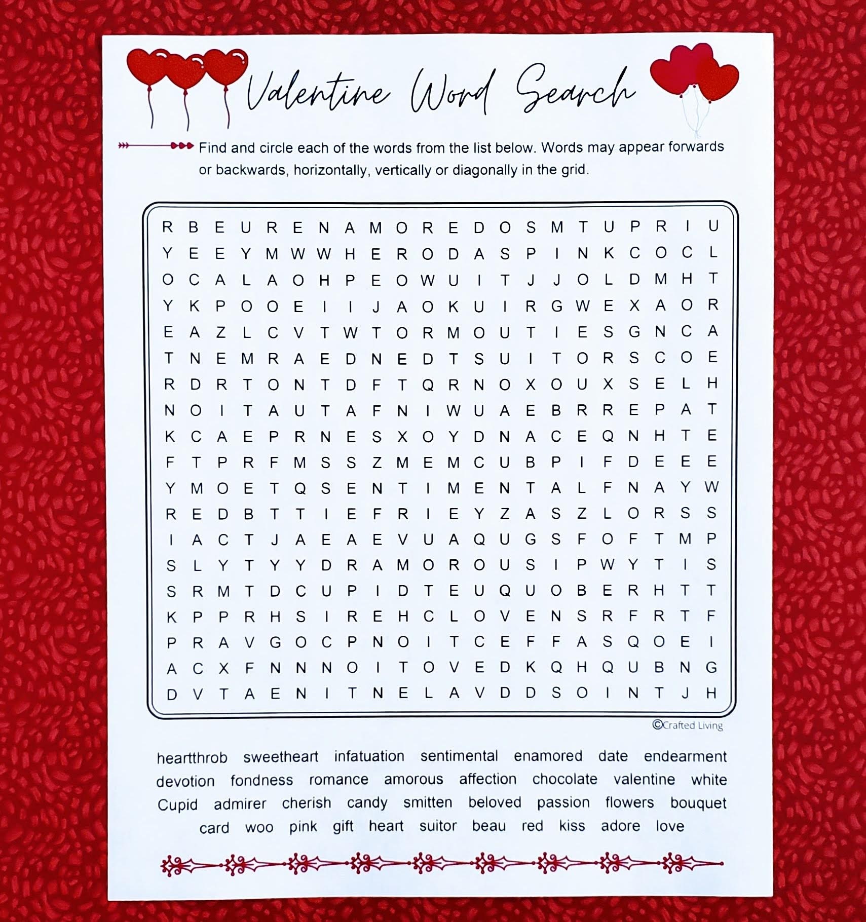 valentine printable word search | holiday word puzzle party game