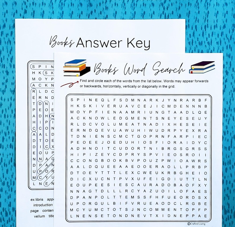 Books Printable Word Search Book Word Puzzle Party Game Brain Teaser ...