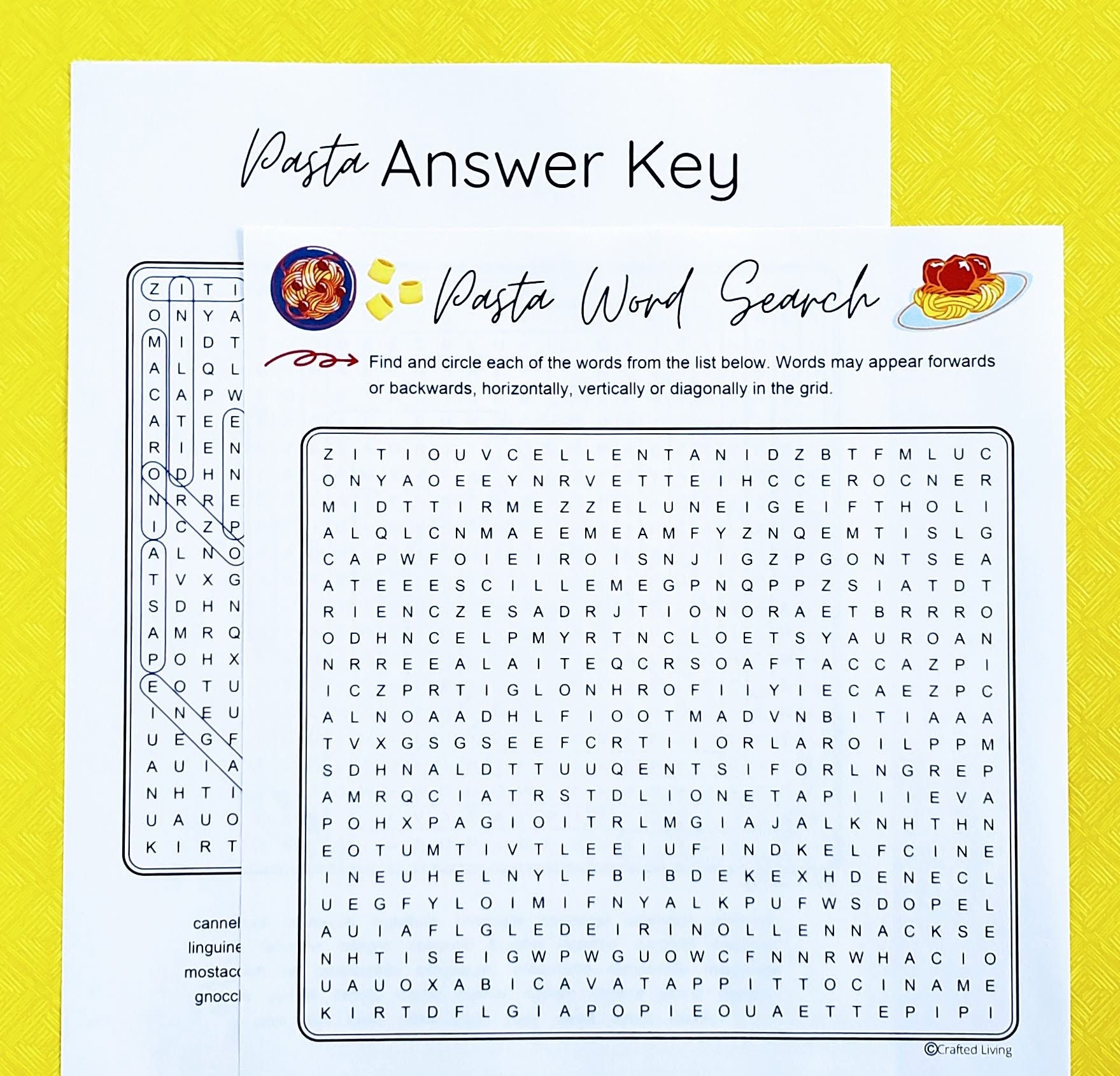 pasta printable word search food word puzzle party game etsy
