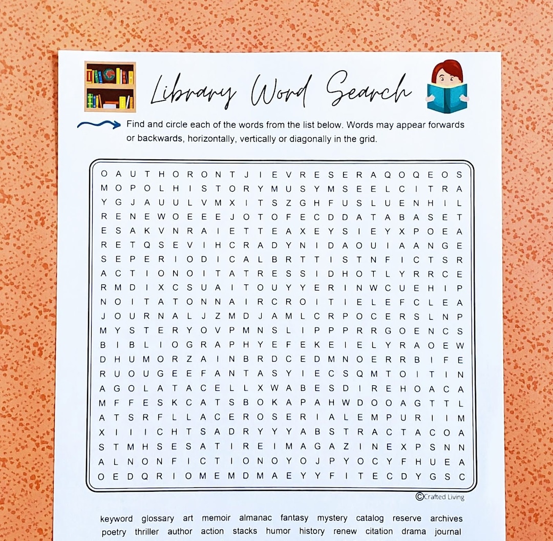 Library Printable Word Search Book Word Puzzle Party Game Brain Library Printable Word Search Book Word Puzzle Party Game Brain