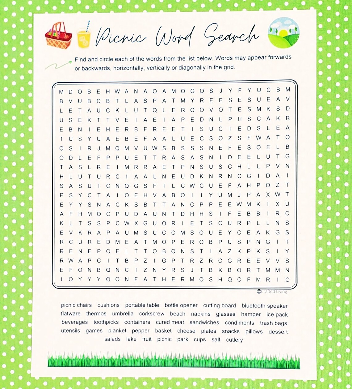 Picnic Printable Word Search Food Word Puzzle Party Game Brain Teaser