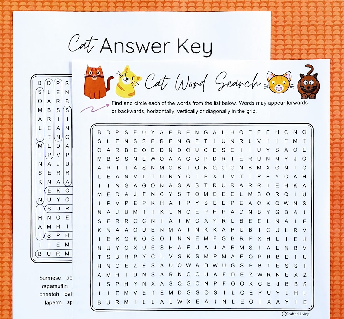 Cat Printable Word Search | Animal Word Puzzle Party Game | Brain ...