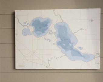 Big & Little Pine Lake, Sailcloth Canvas Map