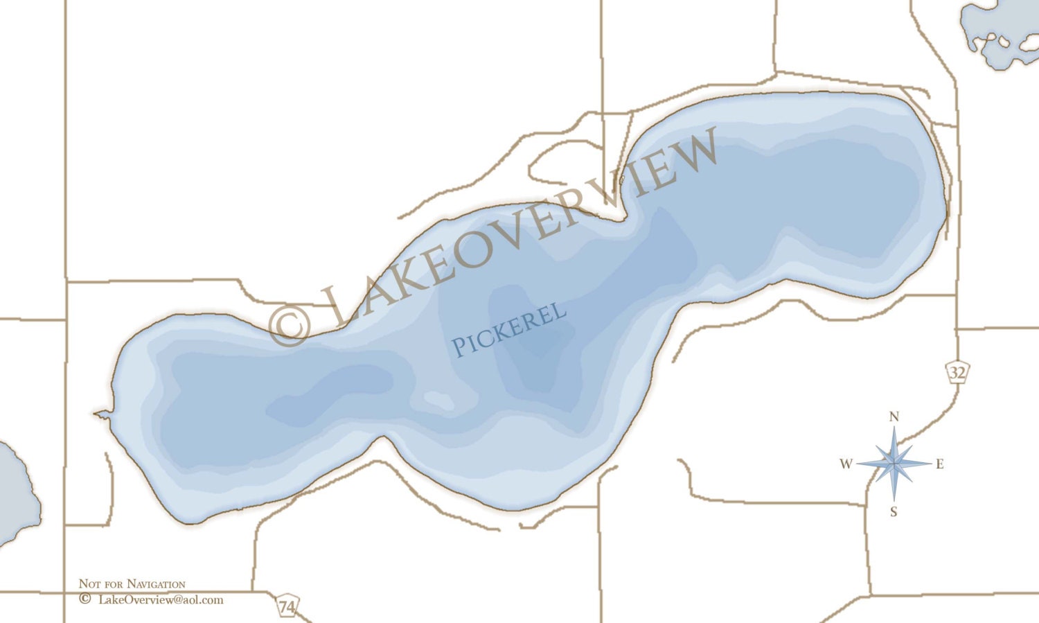 Pickerel Lake Map Etsy