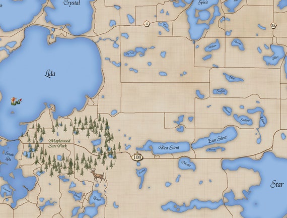 Otter Tail Lake Map Lake Map Of Becker & Otter Tail County Minnesota Lake Print | Etsy Singapore