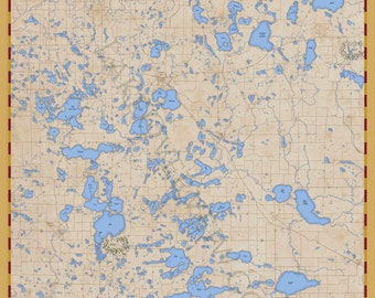 Lake Map of Becker & Otter Tail County Minnesota Lake Print