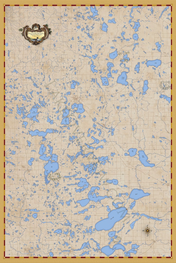 Lake Map of Becker & Otter Tail County Minnesota Lake Print - Etsy