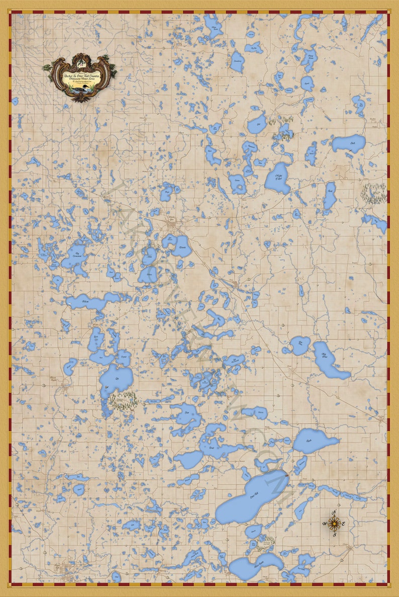 Lake Map of Becker & Otter Tail County Minnesota Lake Print Etsy Canada