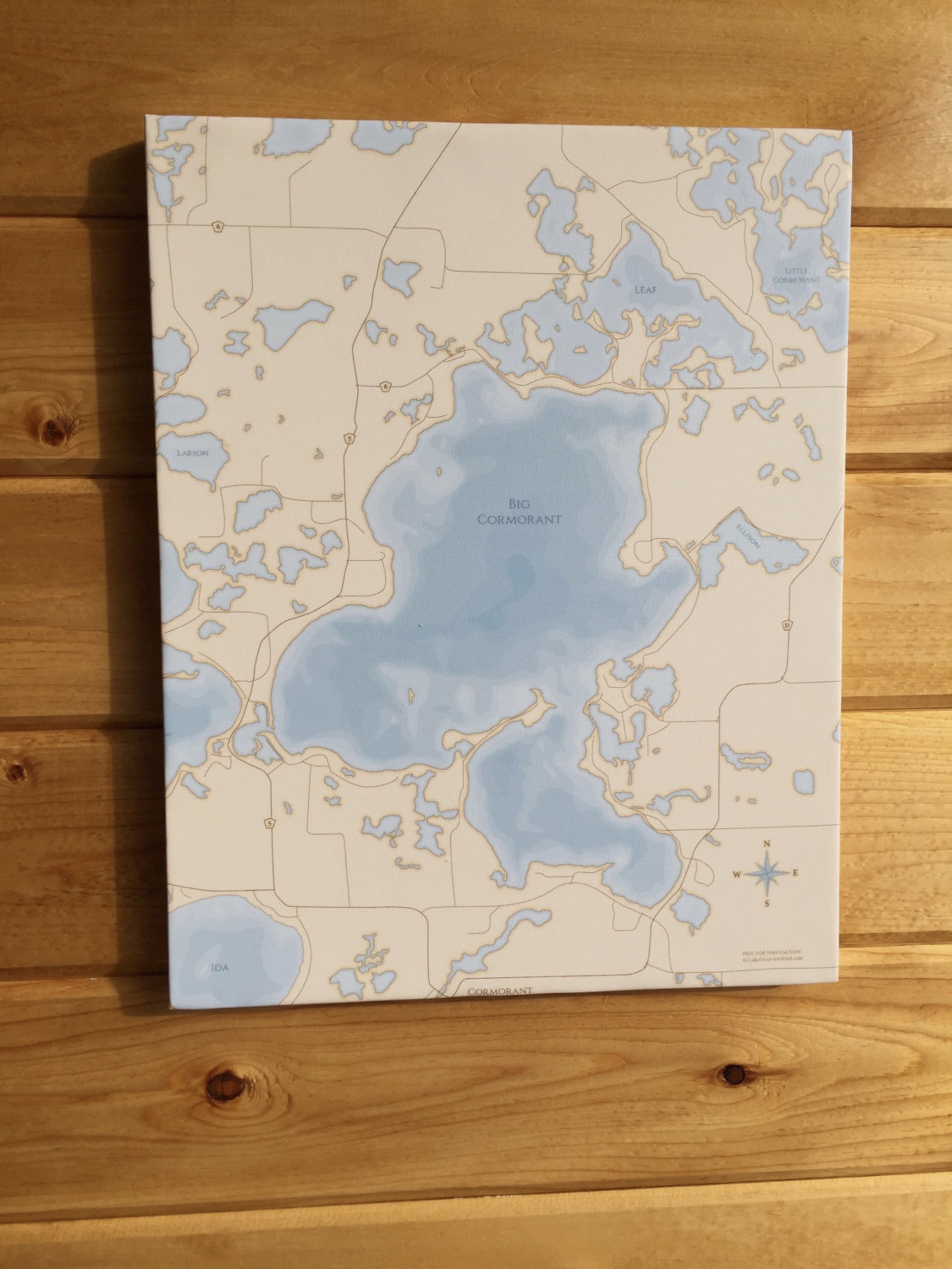 Big Cormorant Lake Canvas Map Etsy
