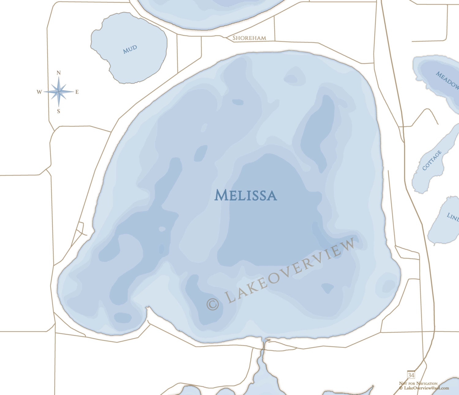 Lake Melissa Map Etsy
