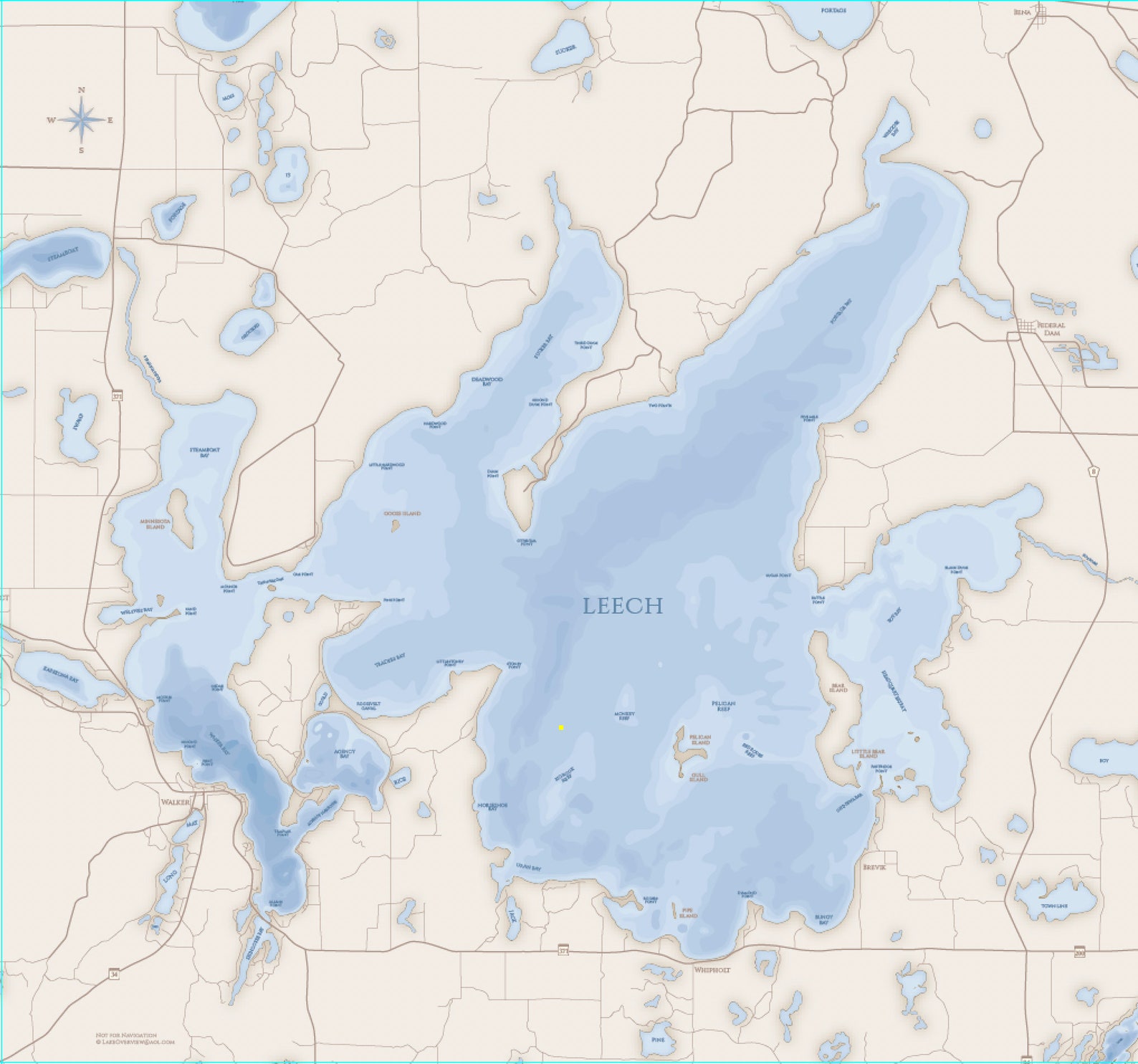 Leech Lake Map Sailcloth Canvas Etsy