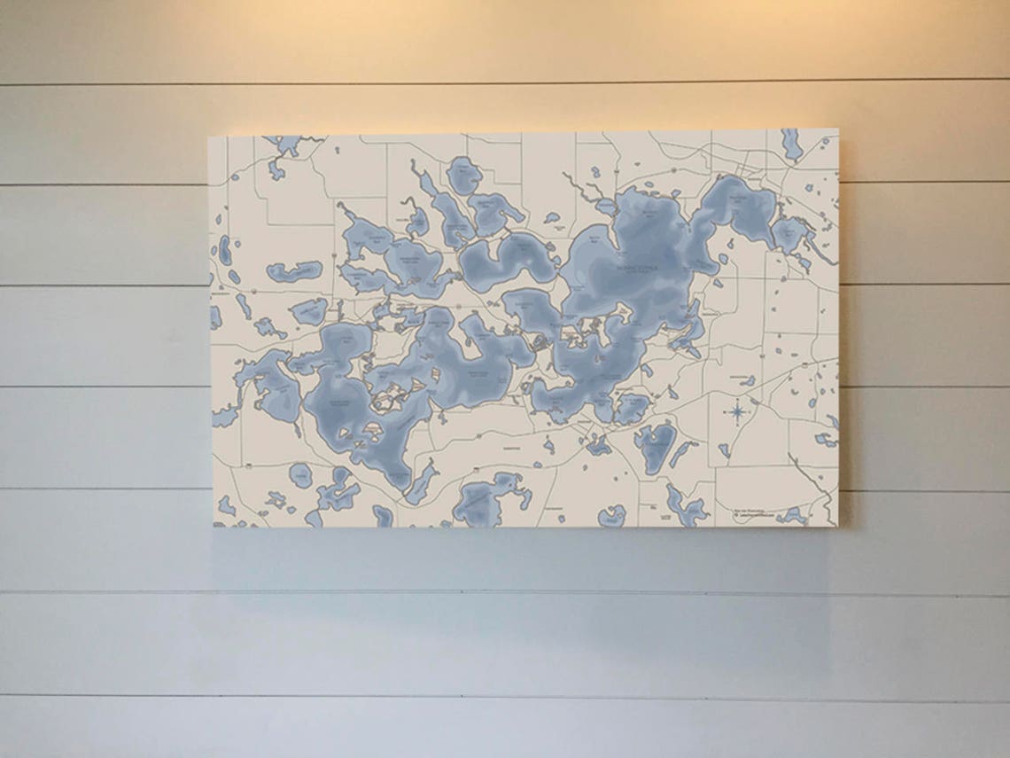 Lake Miltona Canvas Depth Map Etsy