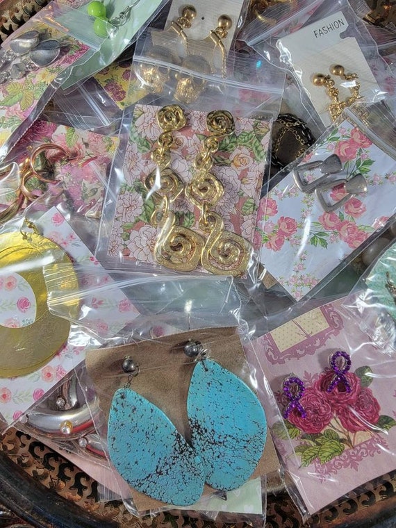 Bulk Vintage Boho Earrings Upcycle Jewelry Destash Box #74; Assemblage Supply Lot