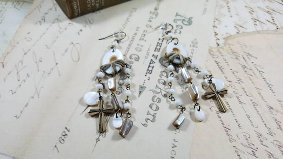 Shell and Crosses Boho Dangle Earrings