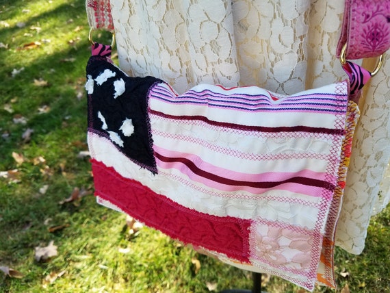 Changing World Festival Bag; American Flag Purse; Crazy Quilt Flag Purse; Colorful Festival Crossbody Bag; America the Beautiful Bag