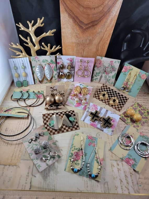 Vintage Dangle, Post, and Hoop Earrings 20 Pair to Wear or Upcycle Lot #E23