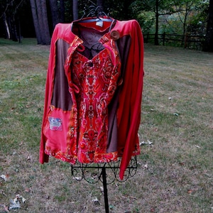 Sunset Fall Cardigan Wrap Altered Couture Eco-Clothes Giacca indossabile artistica