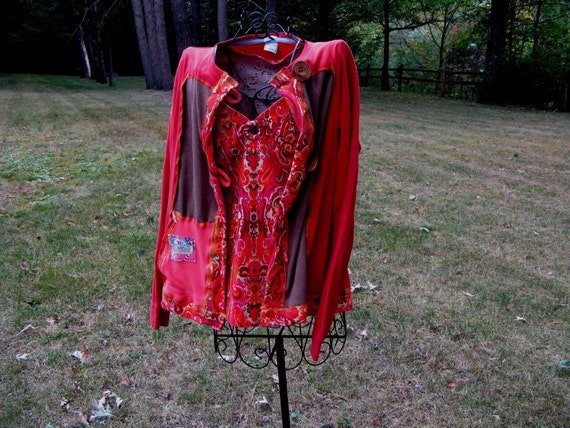Sunset Fall Cardigan Wrap Altered Couture Eco-Clothes Wearable Art Jacket