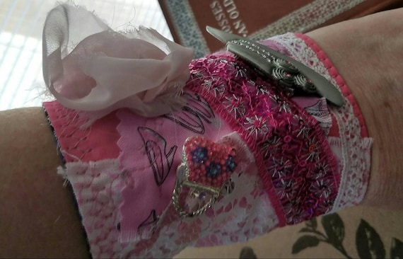Pink Lacy Gypsy Cuff Bracelet for the Country Girl, Boho, Hippie