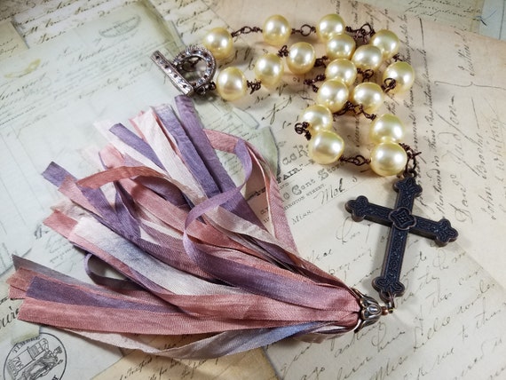 Baroque Faux Pearl Tassel Cross Pendant Necklace