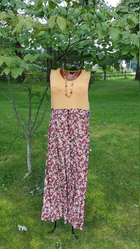 Gold Fall Floral Cowgirl Boho Gypsy Dress