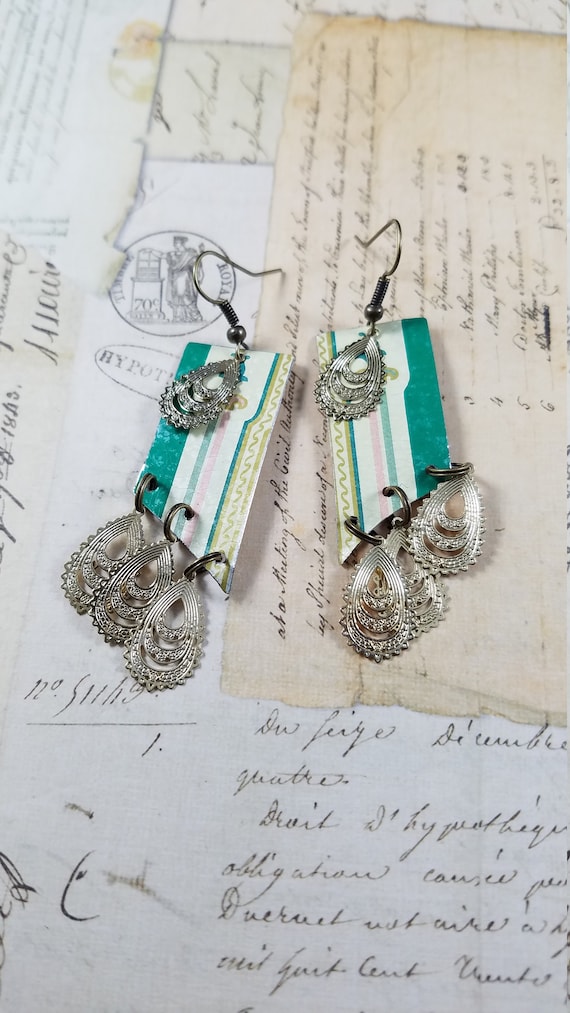 Art Deco Tin Boho Dangle Earrings