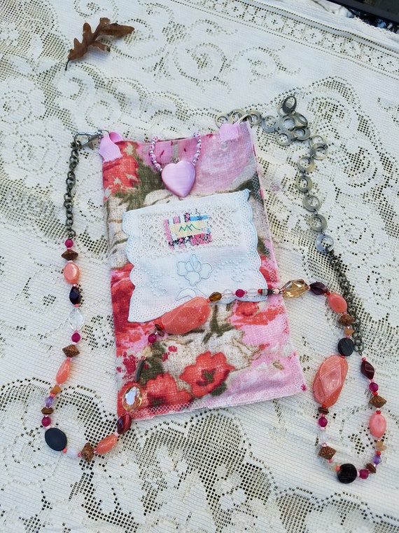 Shabby Chic Floral Linen Cross Body Festival Bag