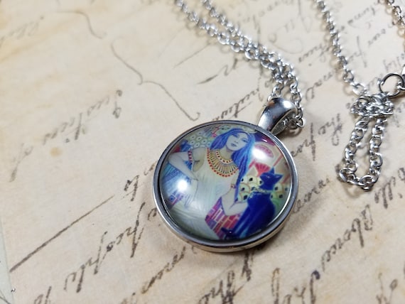 Egyptian Queen with Cat Boho Pendant Necklace