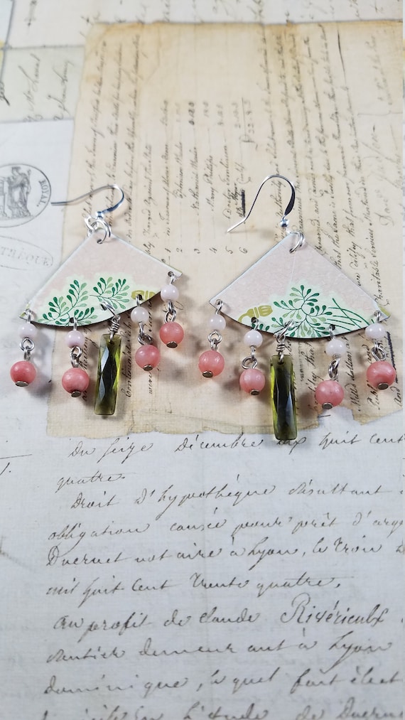 Blush Pink Art Deco Tin Dangle Earrings