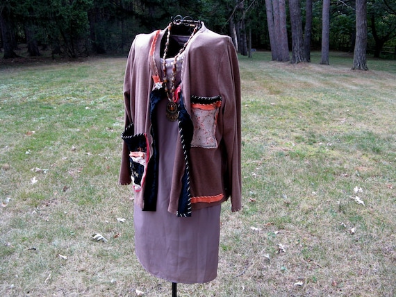 Medusa Fall Cardigan Wrap Altered Couture Eco-Clothes Wearable Art Jacket