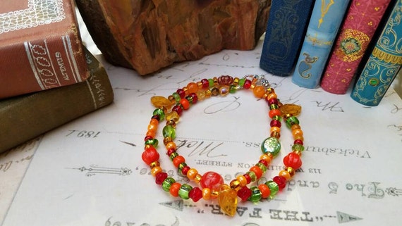 Autumn Seeds Glass Beaded Bracelet or Choker