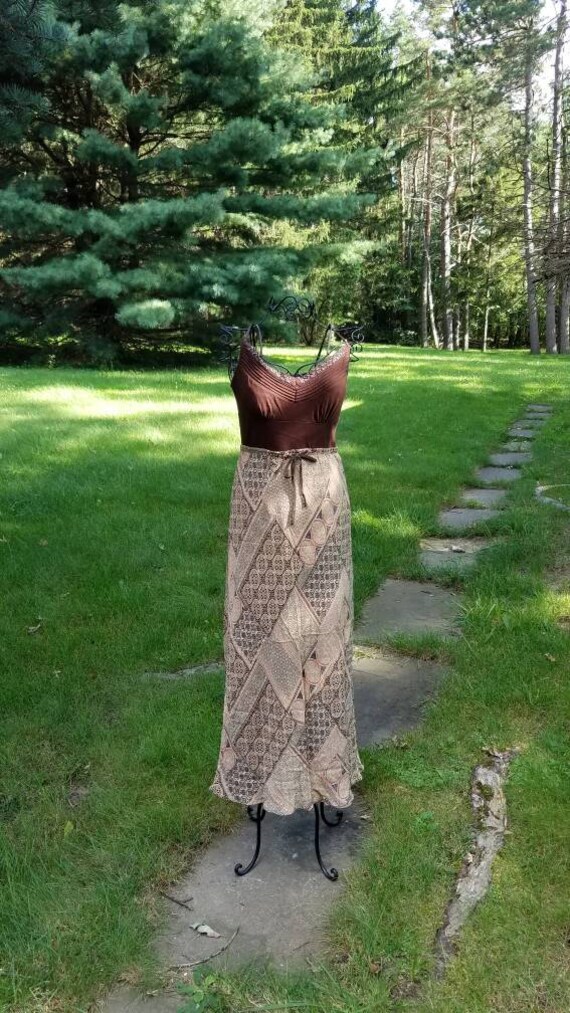 Brown and Tan Beaded Tribal Cowgirl Boho Gypsy Dress