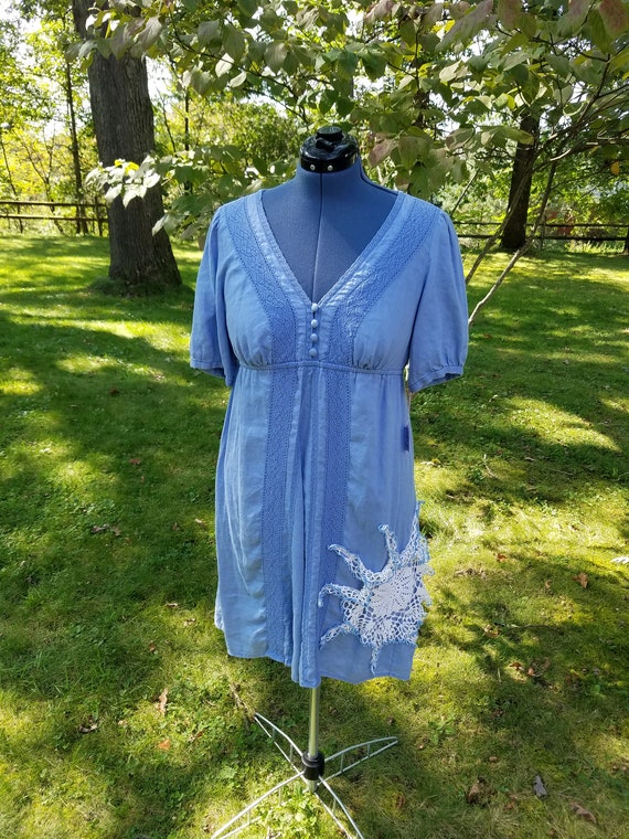 Blue Cotton Doilies Cowgirl Boho Gypsy Dress
