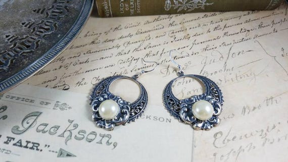 Art Deco Pearl Hoop Earrings