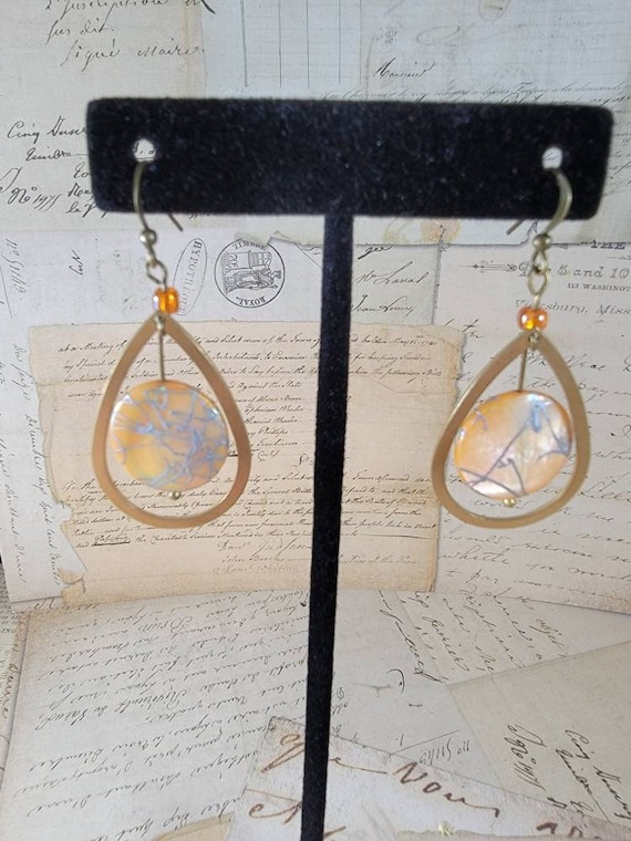 Peach Coin Dangle Hoop Earrings; Pale Orange Beaded Drop Earrings; Summer Festival Earrings; Pastel Orange Dew Drop Earrings; Sweet Orange