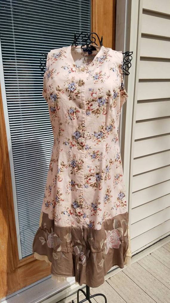 Blush Linen Floral Shabby Chic Gypsy Boho Fairy Upcycled Dress
