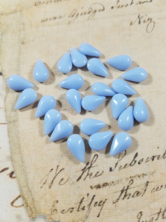 Blue Vintage Glass Pear Bezels 10/6 mm package of 24; Made in Western Germany; Baby Blue Pear Bezels; Vintage Milk Glass Rhinestones