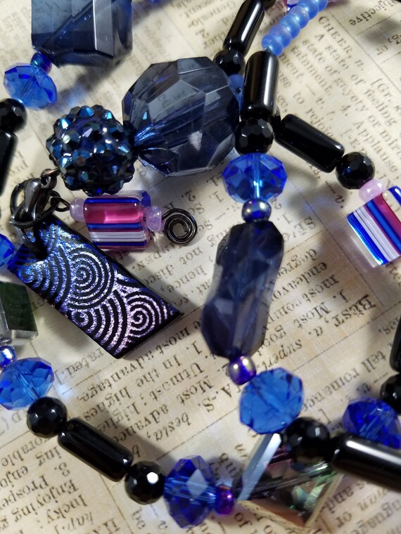 Midnight Blue Beaded Necklace with glass cane beads
