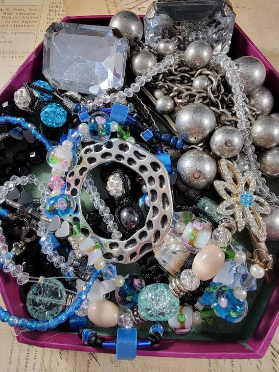 Blue and Pewter Bead Jewelry Making Destash Kit K11