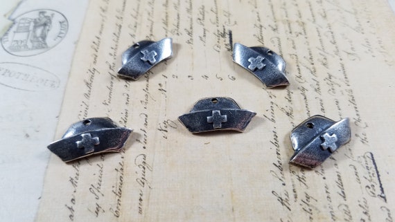 Nurse Hat with Cross Drilled Hole Charm pack of 5
