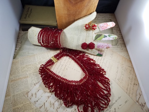 Dark Cherry Red Crystal Glamorous Jewelry Set; Prom Jewelry; Bridesmaid; Mother of Bride Jewelry Set