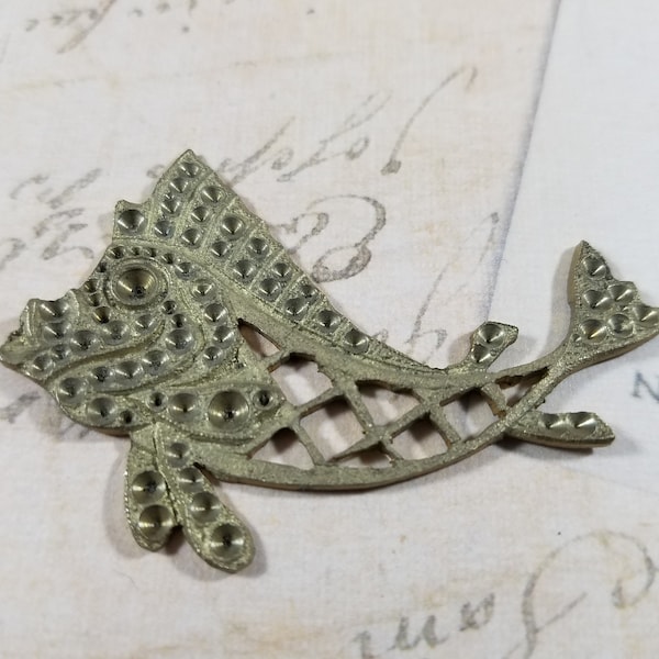 Vintage Brass Stamping of Swordfish, Raw Brass Fish, Die Struck Brass, Deep Sea Fish Antique Brass Stamping,  Brass Art Deco Fish Bezel Tray