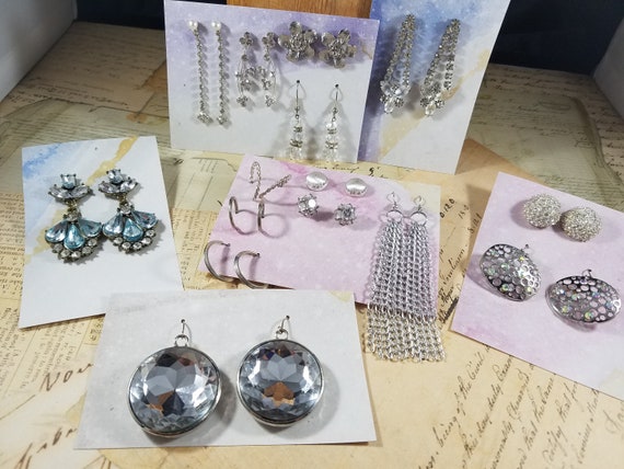 Vintage to Modern Icy Pierced Earrings 15 Pair to Wear or Upcycle #B60
