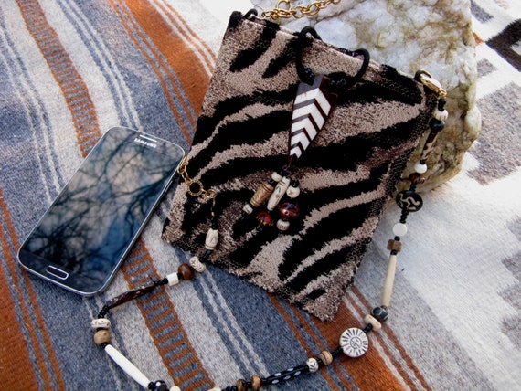 Tribal Fiber Art Cell Phone Bag for Boho Gypsy iPhone, Samsung Galexy S4, or other smartphone